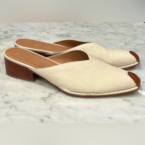 Rachel Comey Leather Mules, 2” block heel, cream&brown, 9.5, EUC - Picture 1 of 11